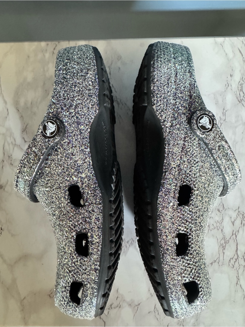 Crocs Glitter Clogs Silver Rainbow 🌈 Womens 8 Sparkle Casual Comfort - Picture 4 of 13